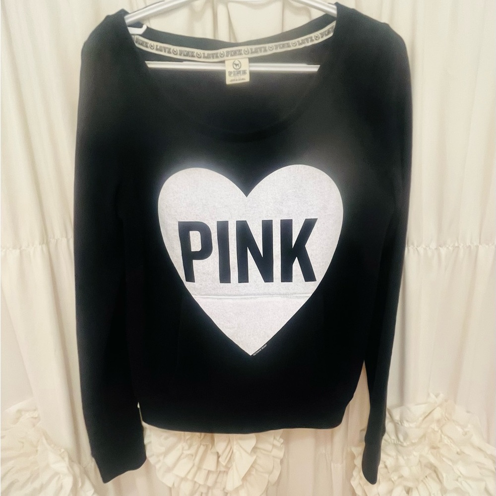 PINK Victoria's Secret Black Hoodie with White Heart